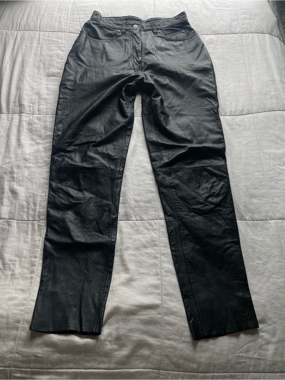 Vintage 90s Harley Davidson Women’s Black Leather Straight Pants Bikercore 6